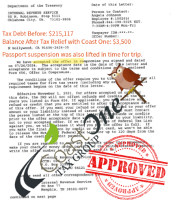Accepted Tax Relief Offers Through Offer in Compromise Passport Suspension Lifted 203110